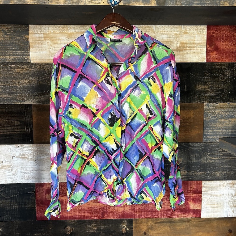 Versace Versus floral Italian-made women's long sleeve button-front blouse 28/42